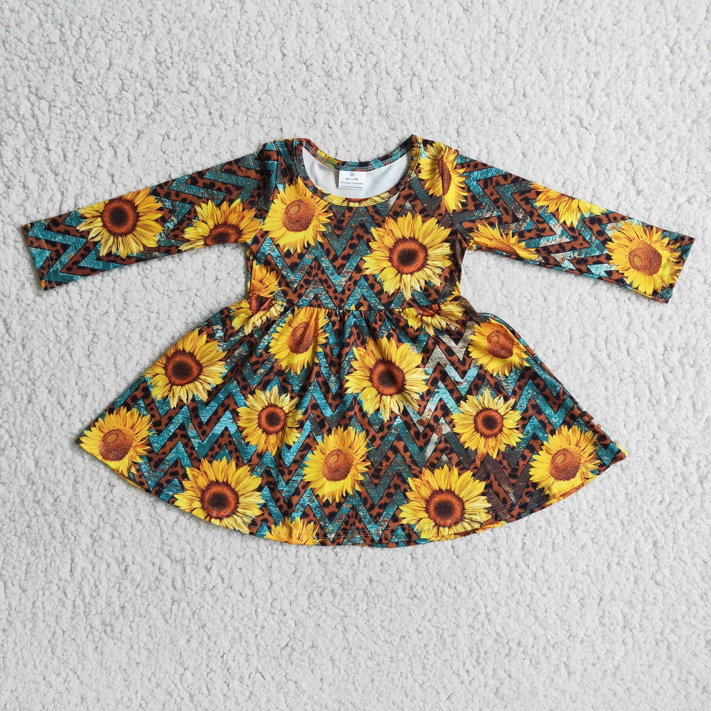 Promotion Baby Girl Long Sleeves Sunflower Twirl Dress RTS