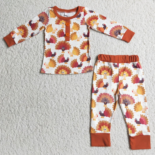 Promotion Baby Boy Long Sleeves turkey Shirts Pants Outfit Pajamas RTS