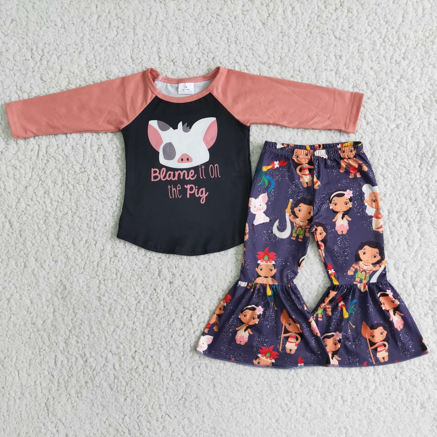Promotion Baby Girl Long Sleeves Cartoon Pig Pants Outfit