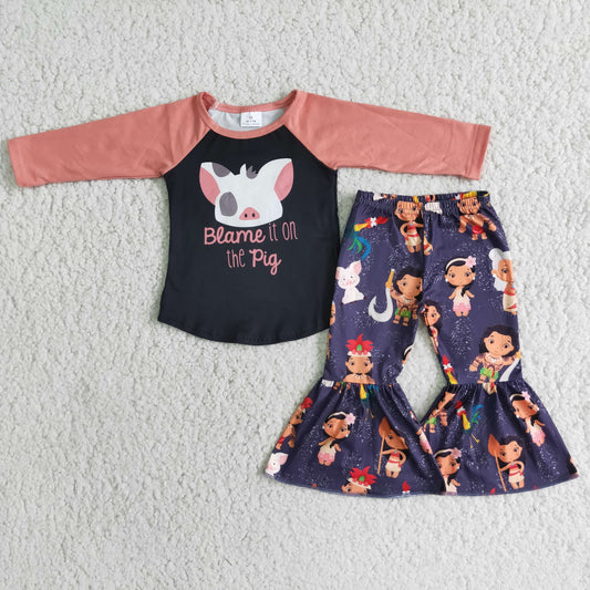 Promotion Baby Girl Long Sleeves Cartoon Pig Pants Outfit