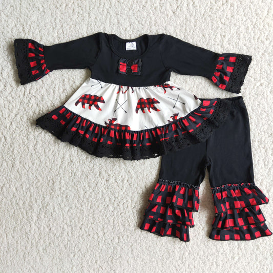 Promotion Baby Girl Christmas Bear Black Pants Outfit