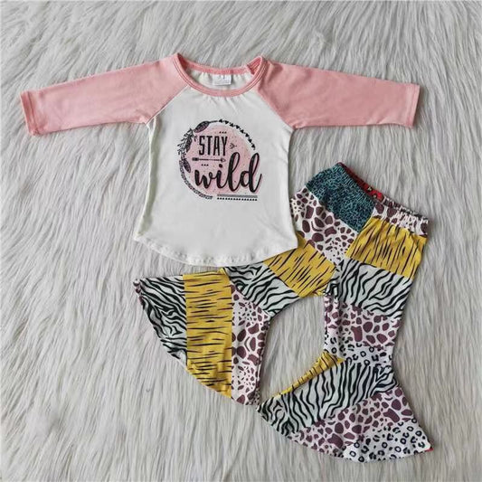 Promotion Baby Girl Long Sleeves Stay Wild Bell Pants Outfit