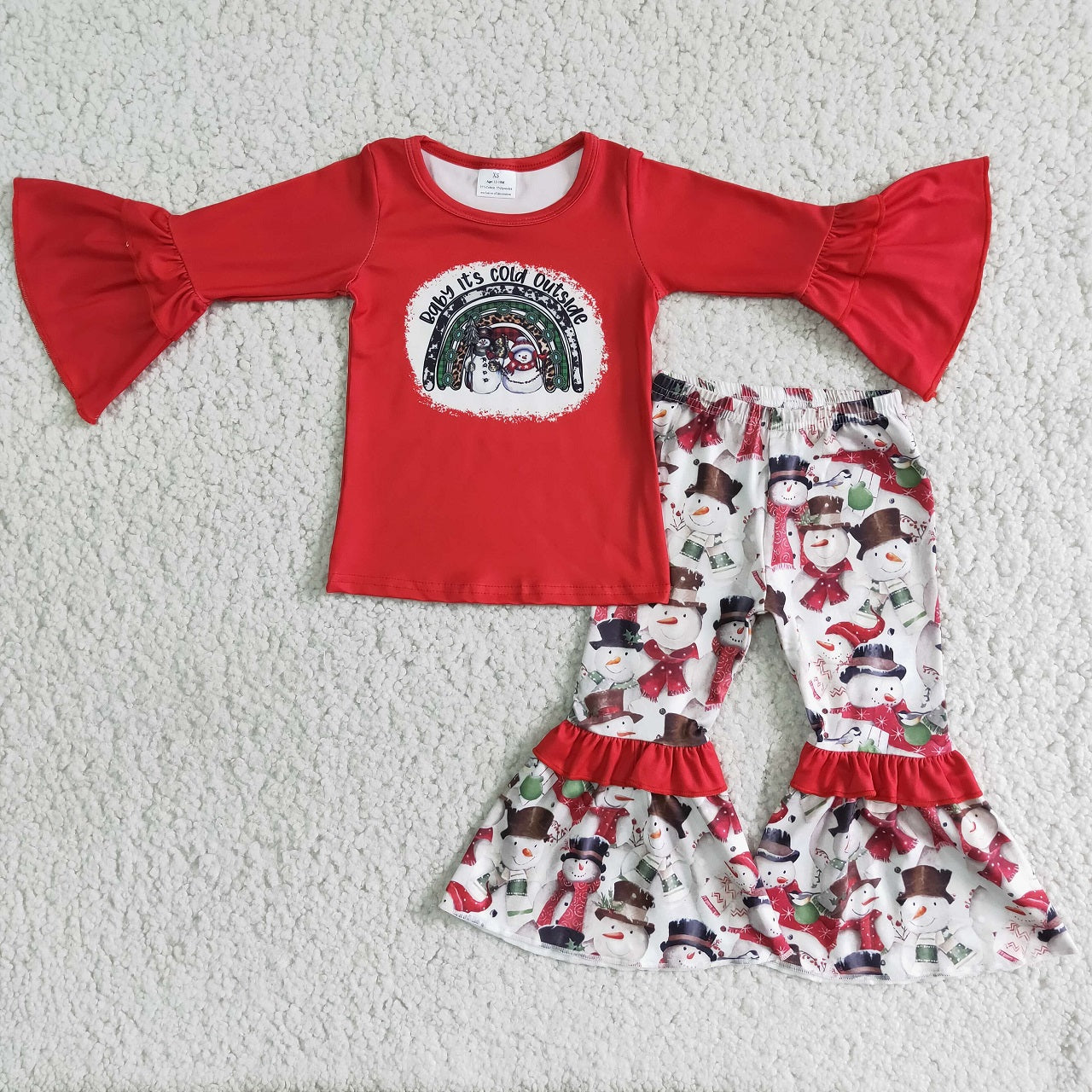 Promotion 6 B6-6 Baby Girl Christmas Shirt Bell Pants Set