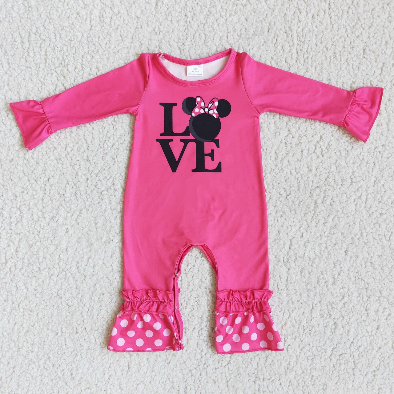 Promotion Baby Girl Long Sleeves Valentines Cartoon Mouse Pink Romper