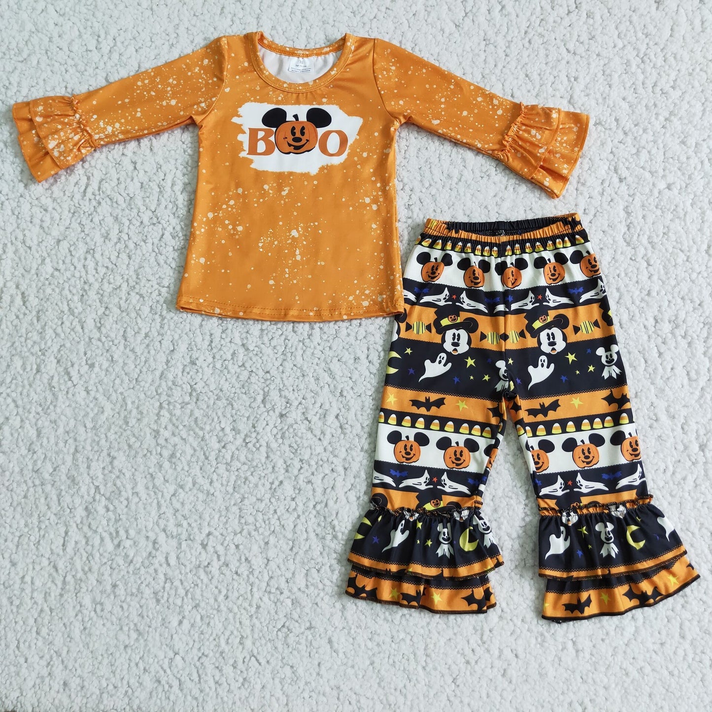 Promotion Baby Girl Long Sleeves Pumpkin Cartoon Shirt Pants Halloween Outfit RTS