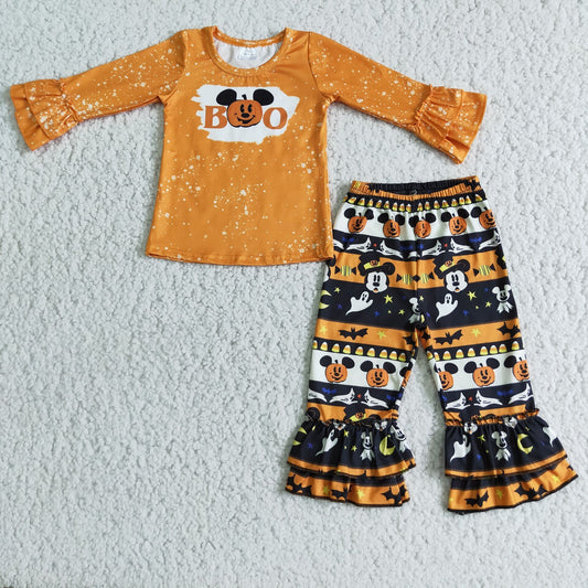 Promotion Baby Girl Long Sleeves Pumpkin Cartoon Shirt Pants Halloween Outfit RTS
