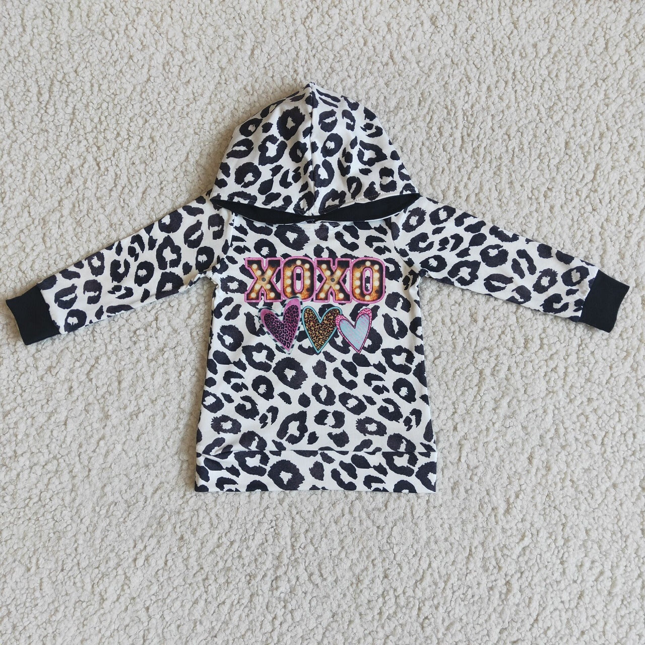 Promotion 6 C10-28 Baby Kids Valentine's Day Leopard Hoodie Shirt