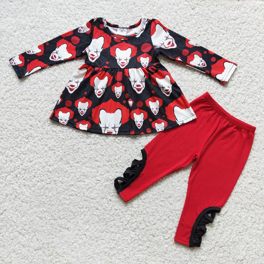 Promotion Baby Girl Kids Long Sleeves Tops Red Pants Halloween Outfit RTS