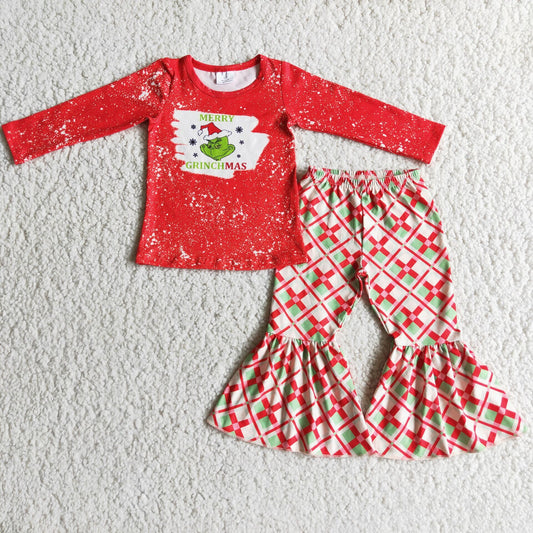 Promotion Baby Girl Christmas Long Sleeves Face Bell Pants Outfit RTS
