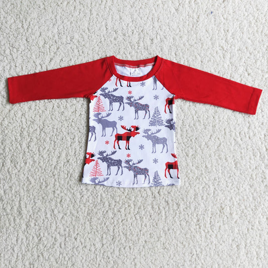 Promotion Baby Boy Red Long Sleeves Christmas Deer Shirt Tops RTS
