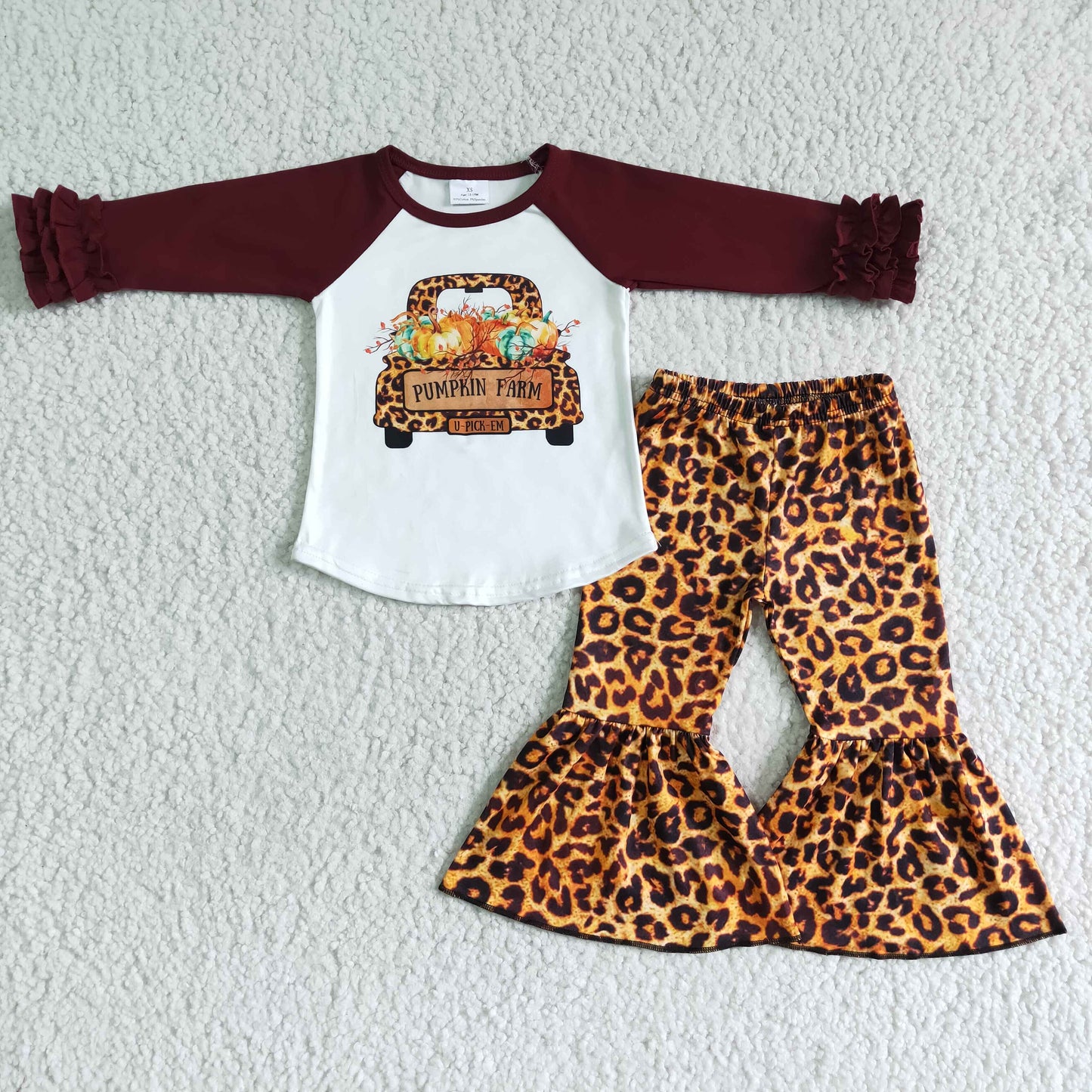 Promotion Baby Girl Pumpkin Leopard Bell Pants Fall Outfit RTS