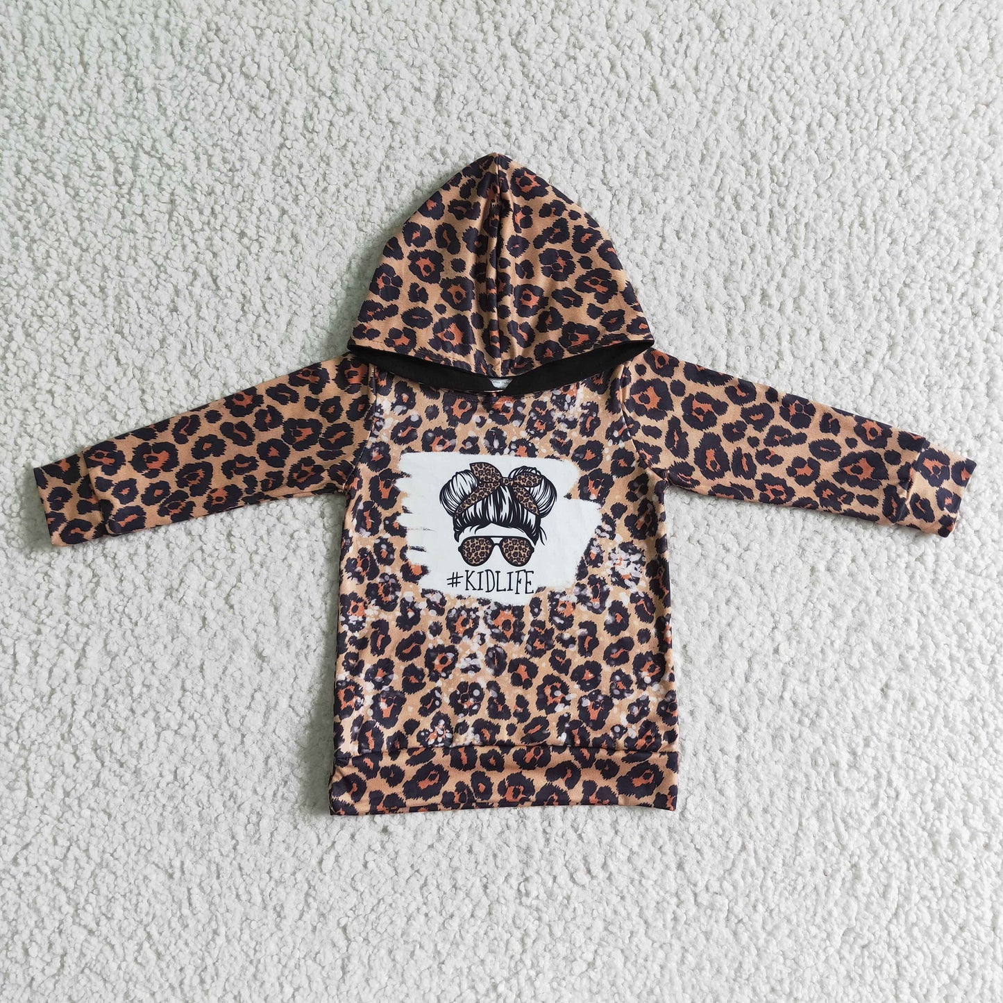 Promotion Baby Girl Long Sleeves Leopard Hoodie Shirt RTS