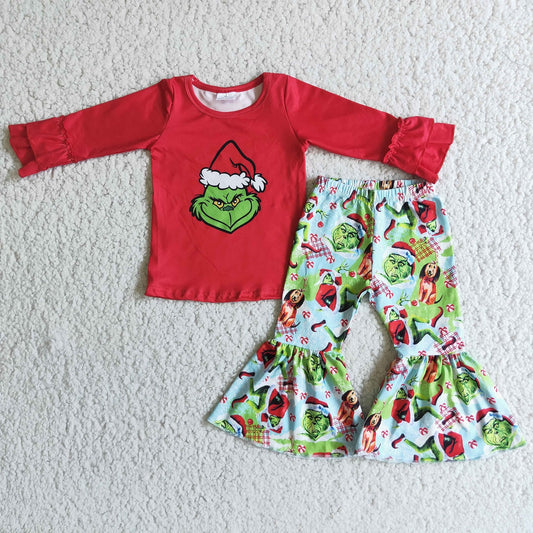 Promotion 6 C9-25 Baby Girl Christmas Face Bell Pants Outfit