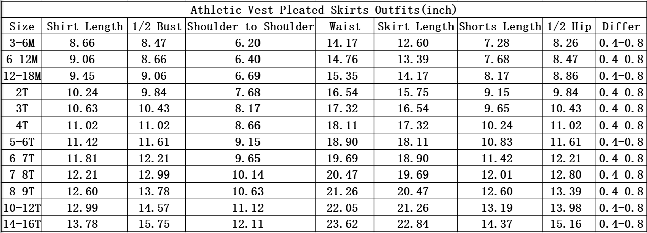 Baby Girl Sleeveless Vest Tops Skirt Shorts Skort Yoga Active Set RTS