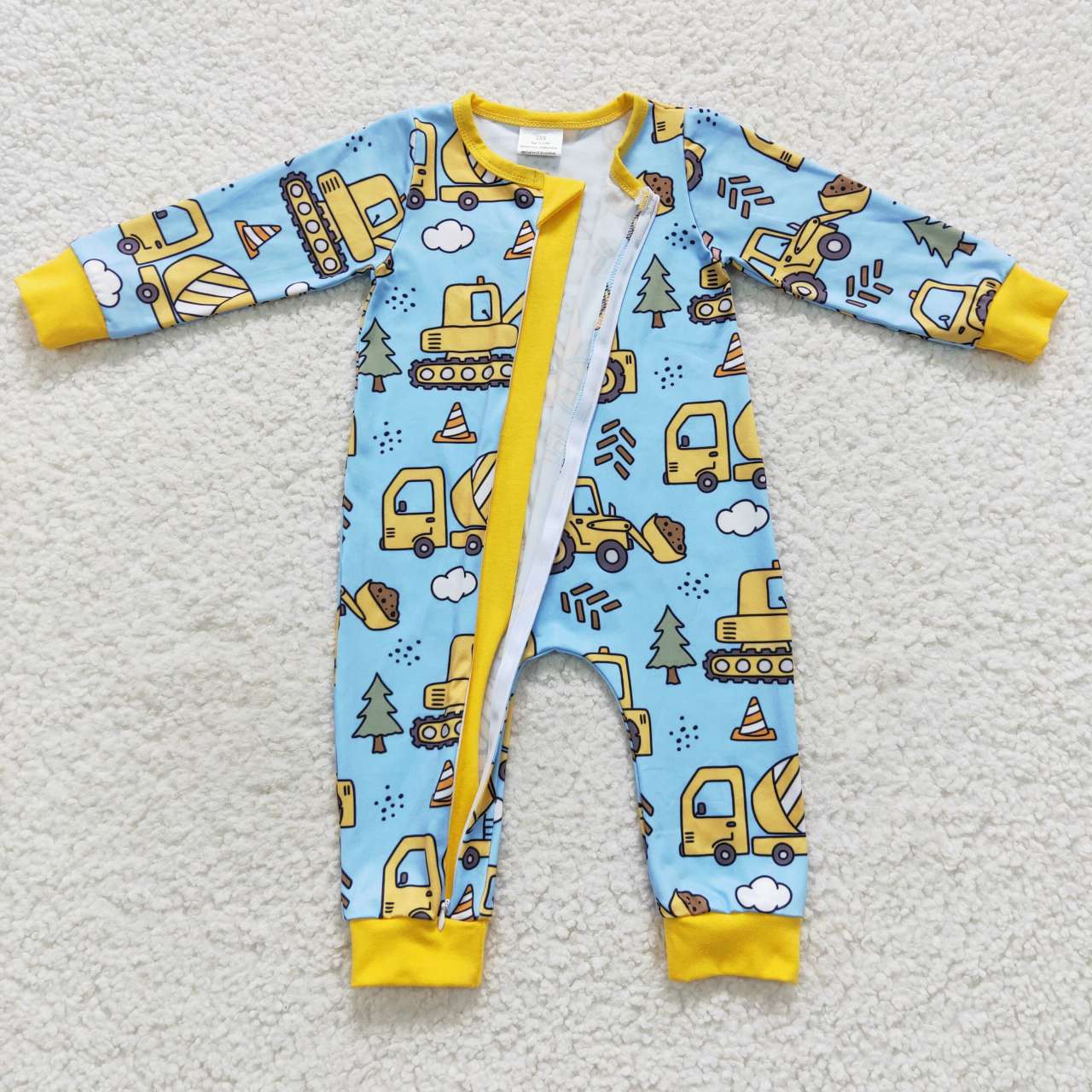 LR0492 Baby Boy Long Sleeves Construction One Piece Zipper Romper