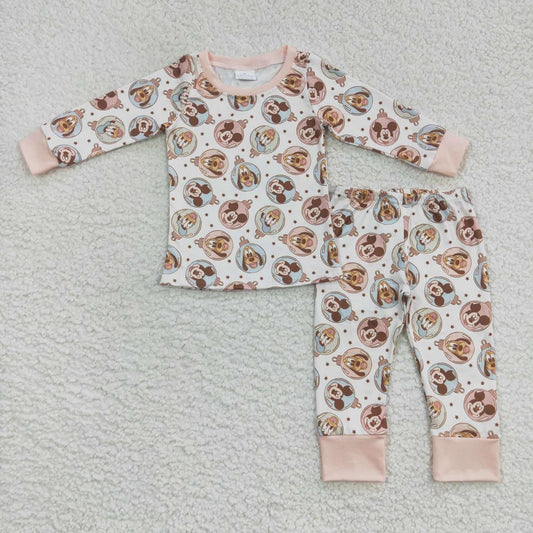 GLP0739 Baby Girl Pink Long Sleeves Pants Cartoon Outfit Pajamas