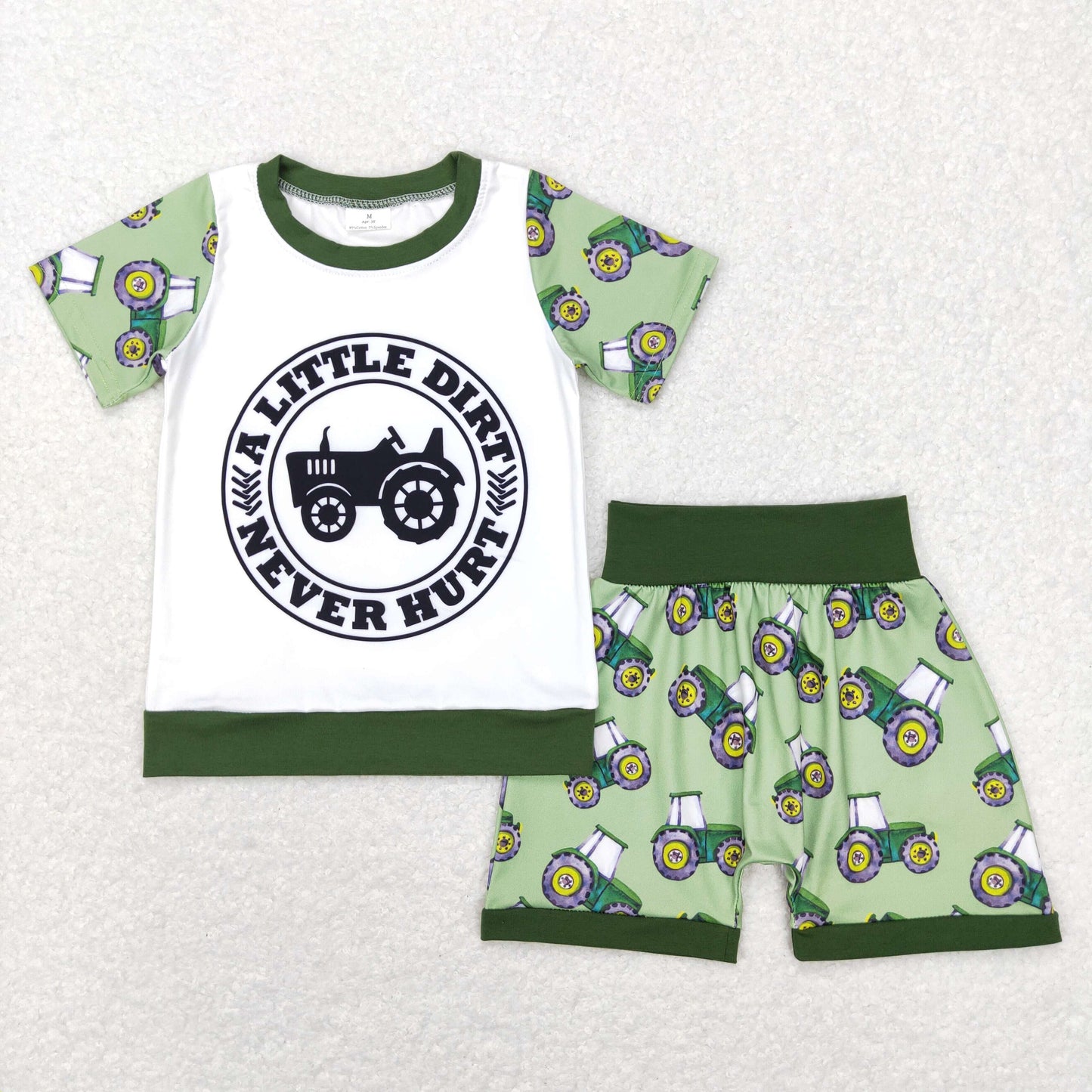 BSSO0328 Baby Boy Short Sleeves Shirt Tractors Farm Shorts Set