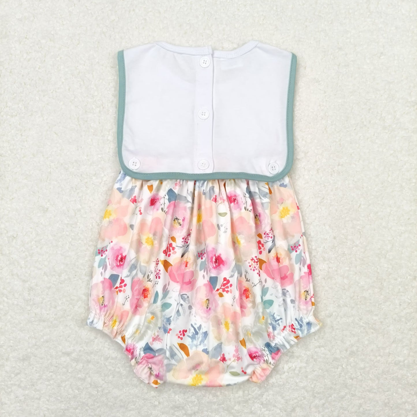 Baby Girl Embroidery I Love Mom Floral Bubble One Piece Romper