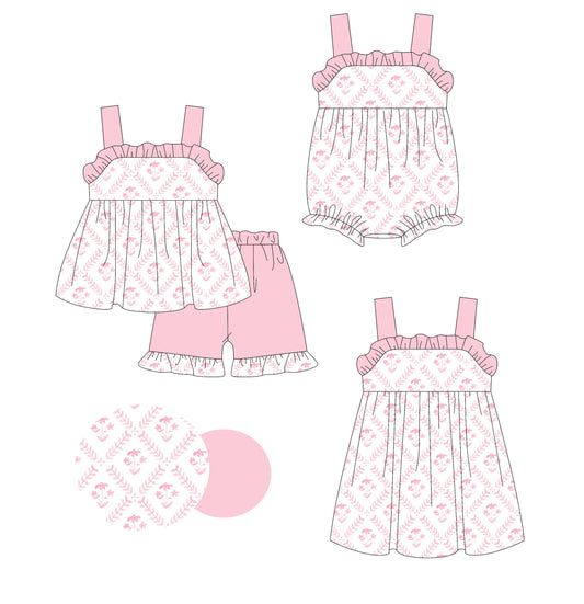 Baby Girl Straps Floral Pink Sibling Romper Dress Set ( Moq 5 Each Style ) 3.6