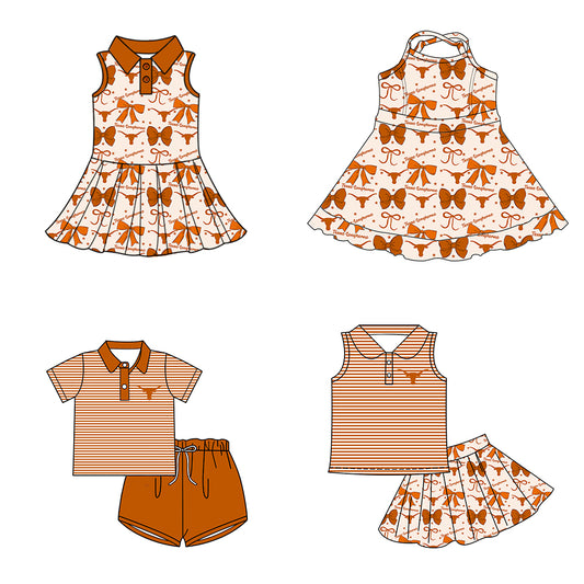 ( Moq 5 each style ) Baby Boy Girl Toddler Team Cow Bows Sibling Shirt Dress Set