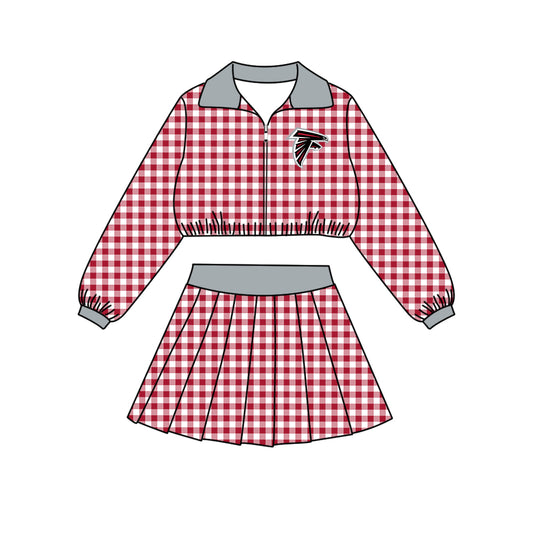 ( Moq 5 ) Baby Girls Kids Long Sleeves Plaid Zipper Tops Skirt Shorts Team Set Clothes