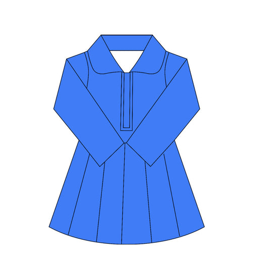 ( Moq 10 ) Baby Girls Blue Long Sleeves Zipper Activity Wear Yoga Knee Length Dress