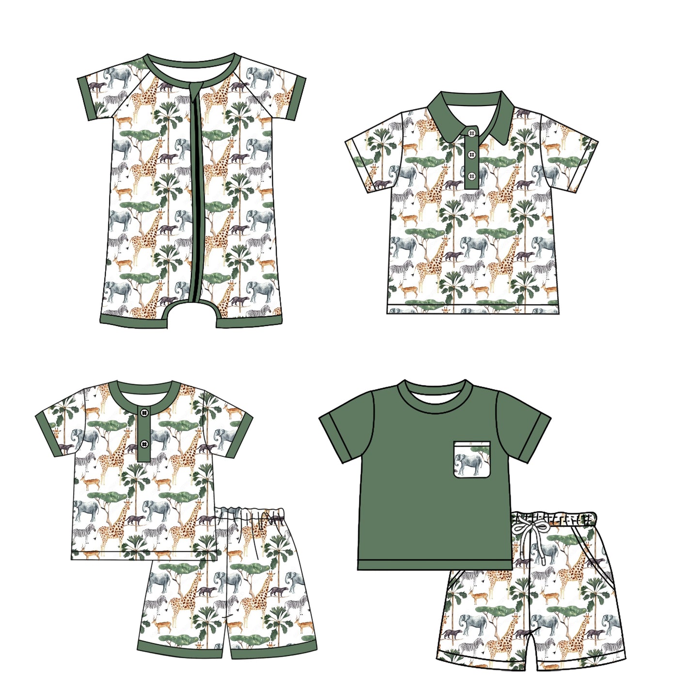 Baby Boy Short Sleeves Animals Sibling Romper Shirt Set ( Moq 5 Each Style ) 2.7