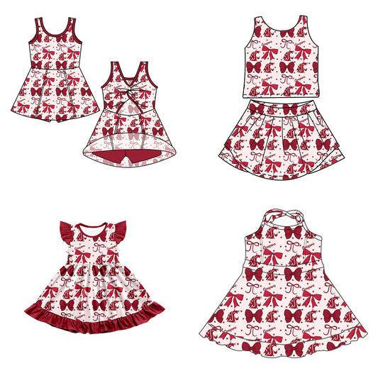 ( Moq 5 each style ) Baby Girl Toddler Team Red Bows Sibling Dress Set 6.25