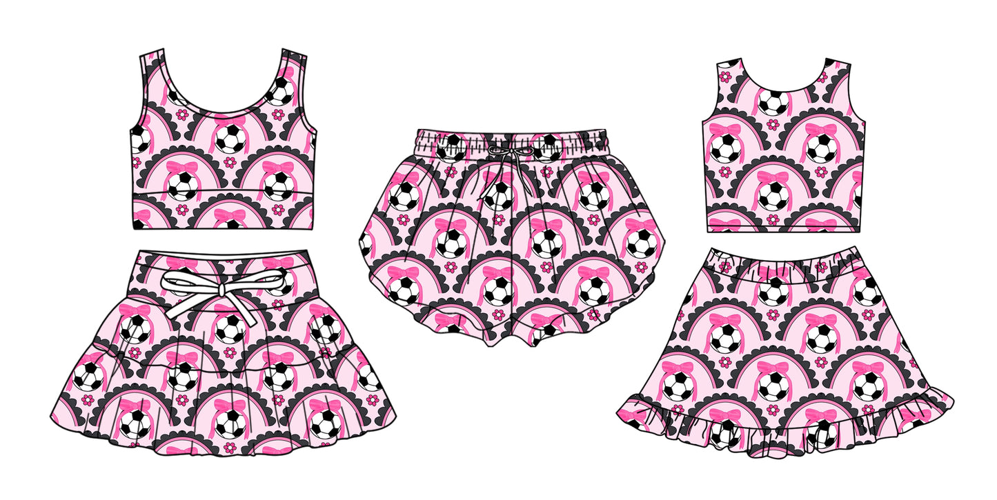 ( Moq 5 Each Style ) Baby Girls Kids Soccer Bows Sibling Shorts Sets Pink Clothes