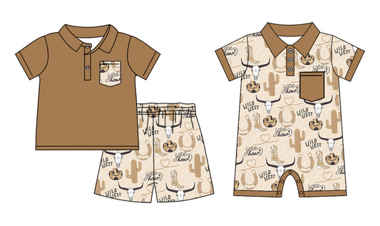 Baby Boy Short Sleeves Western Cow Cactus Sibling Romper Clothes Set ( Moq 5 Each Design ) 12.9