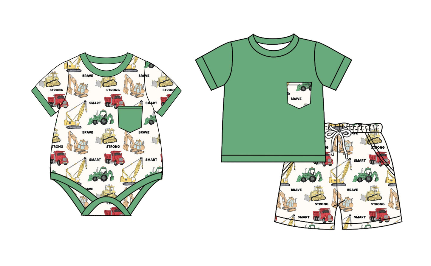 Baby Boy Short Sleeves Trucks Sibling Romper Set ( Moq 5 Each Style ) 2.20