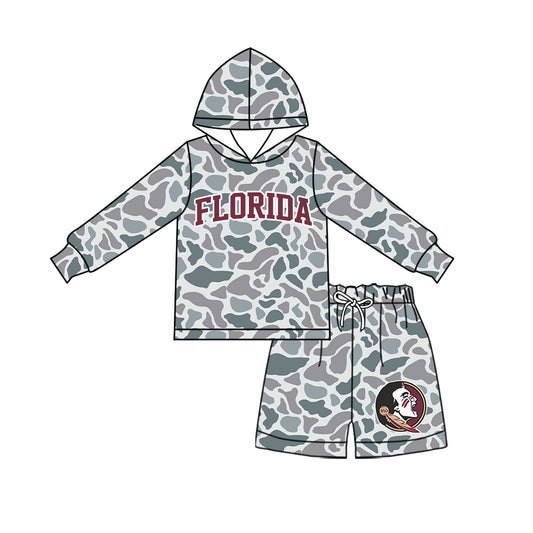 ( Moq 5 ) Baby Girls Kids Long Sleeves Hoodie Shirt Camo Shorts Team Set Clothes