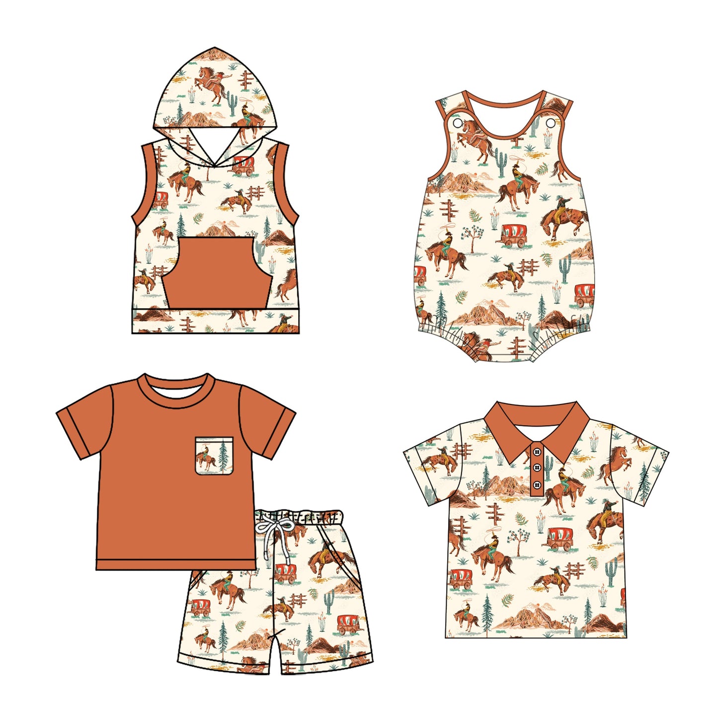 Baby Boy Western Rodeo Sibling Romper Shirt Set ( Moq 5 Each Style ) 2.8