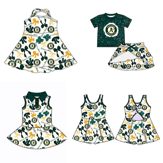 ( Moq 5 each style ) Baby Girl Team Green Orange Bows Sibling Dress Set 5.21
