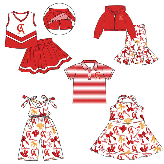 ( Moq 5 each style ) Baby Boy Girl CA Team Cheer Sibling Shirt Bows Jumpsuit Dress Set 7.29