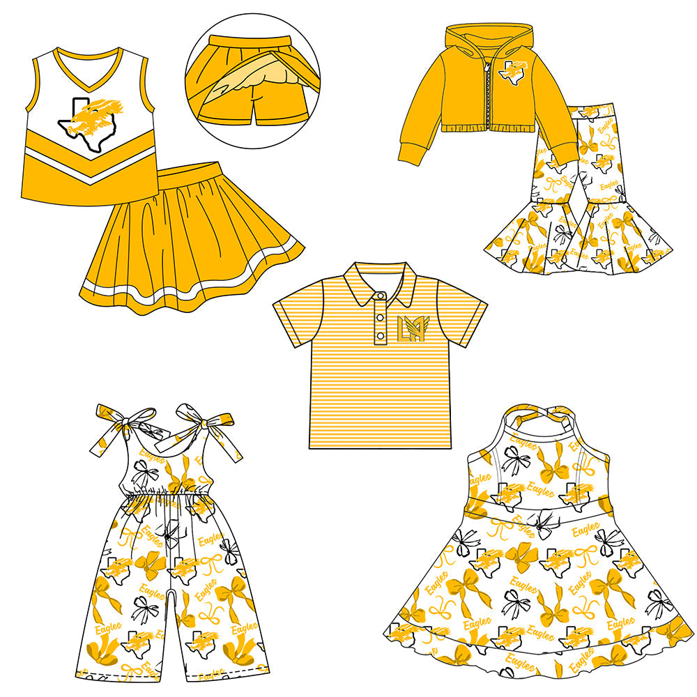 ( Moq 5 each style ) Baby Boy Girl Team Cheer Sibling Shirt Yellow Bows Jumpsuit Dress Set 8.1