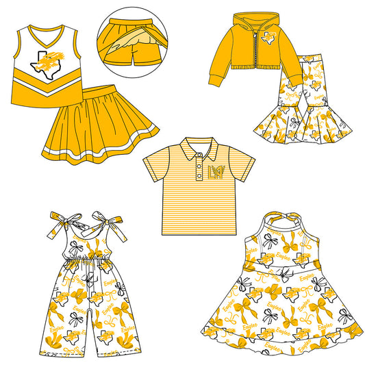 ( Moq 5 each style ) Baby Boy Girl Team Cheer Sibling Shirt Yellow Bows Jumpsuit Dress Set 8.1