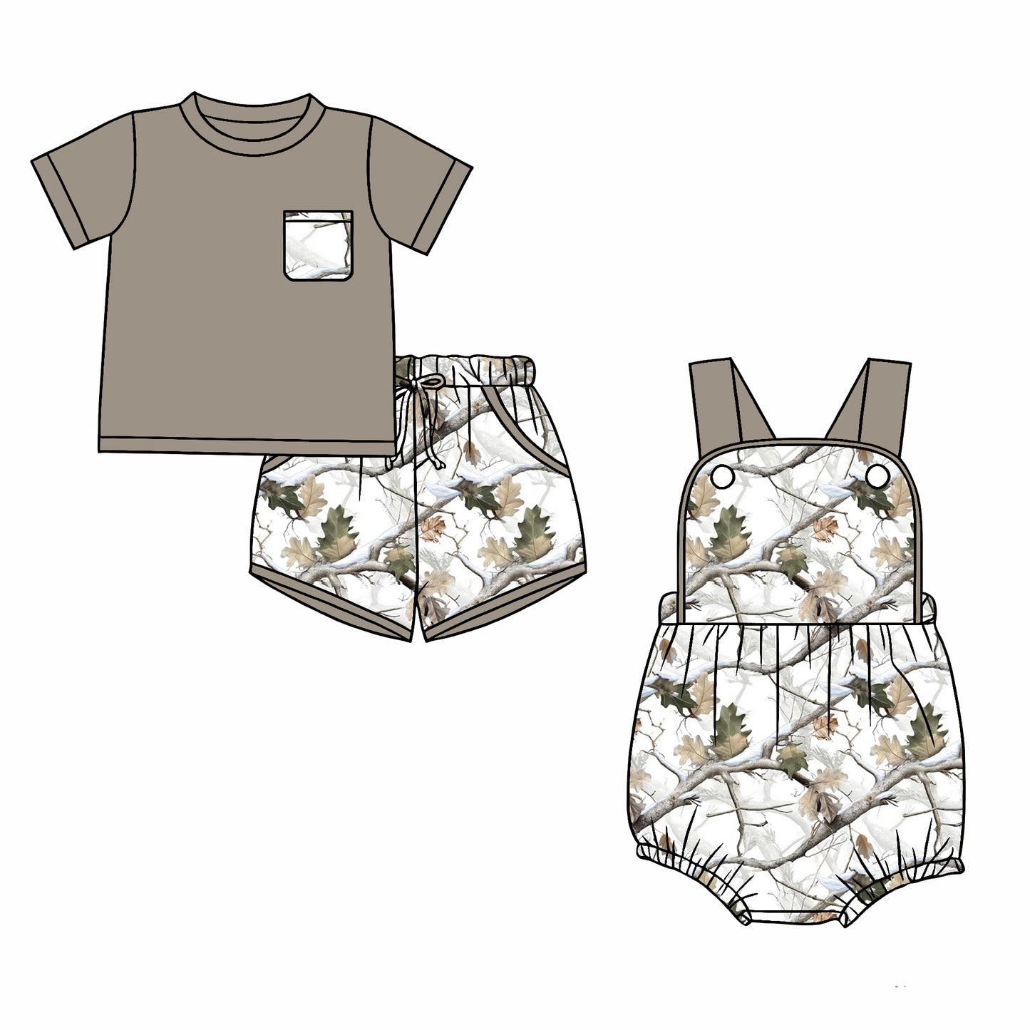 ( Moq 5 Each Style ) Baby Boys Kids Toddler Leaves Sibling Grey Summer Romper Set