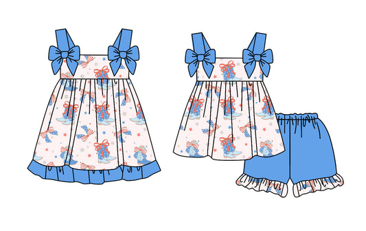 Baby Girl July 4th Boots Bows Sibling Dress Set ( Moq 5 Each Style ) 2.24