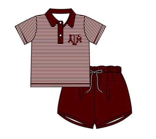 Baby Boy Short Sleeves Team Stripes Shirt Purple Shorts Clothes Set ( Moq 5 )