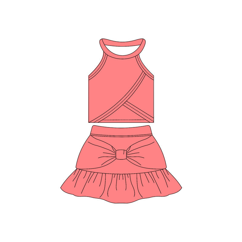 ( Moq 10 ) Baby Girl Watermelon Sleeveless Vest Ruffle Shorts Skirts Activity Wear Yoga Set