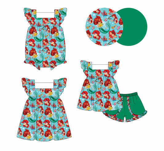 Baby Girl Short Sleeves Princess Green Sibling Romper Dress Set ( Moq 5 Each Style ) 4.3