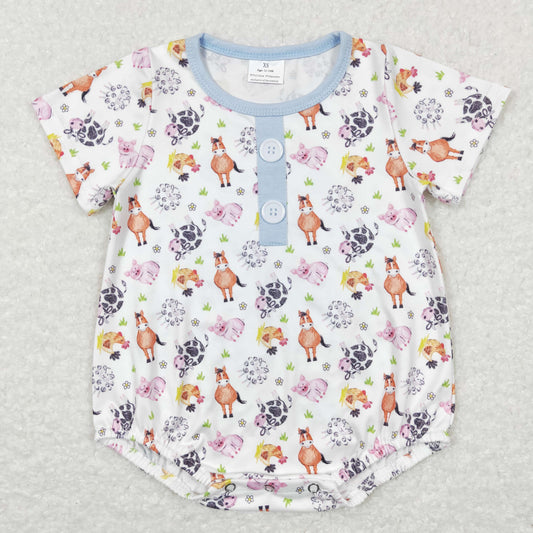 SR0507 Baby Boy Short Sleeves Farm One Piece Romper
