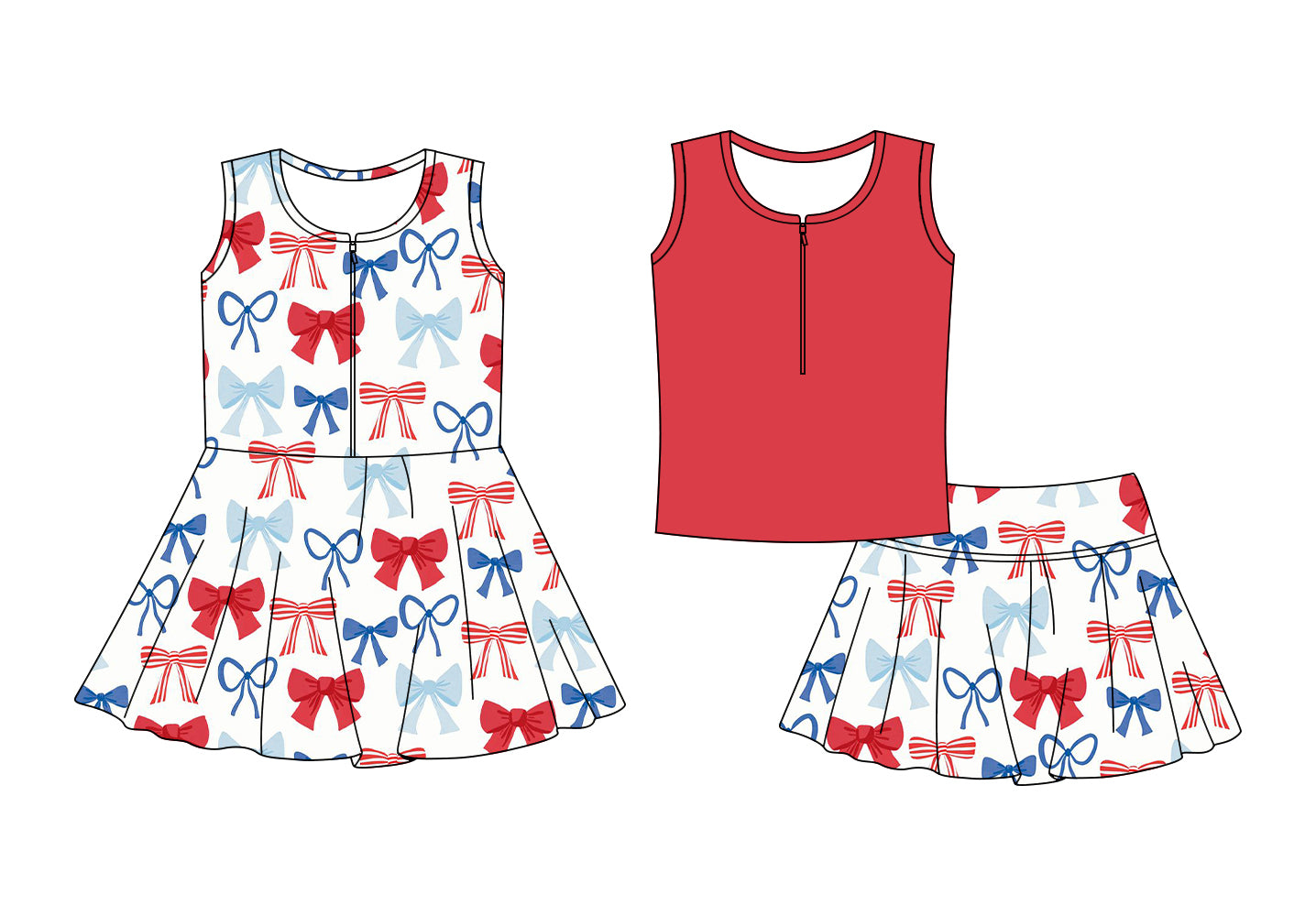 ( Moq 5 Each Style ) Baby Girls Kids Sleeveless Bows Sibling 4th of July Dress Set