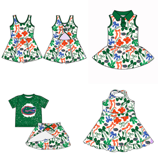 ( Moq 5 each style ) Baby Boy Girl Team Green Sibling Bows Dress Set 5.13