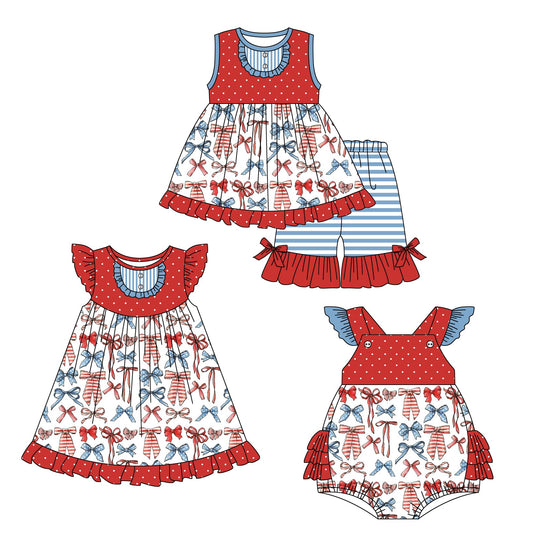 Baby Girl July 4th Bows Sibling Dress Romper Set ( Moq 5 Each Style ) 1.6