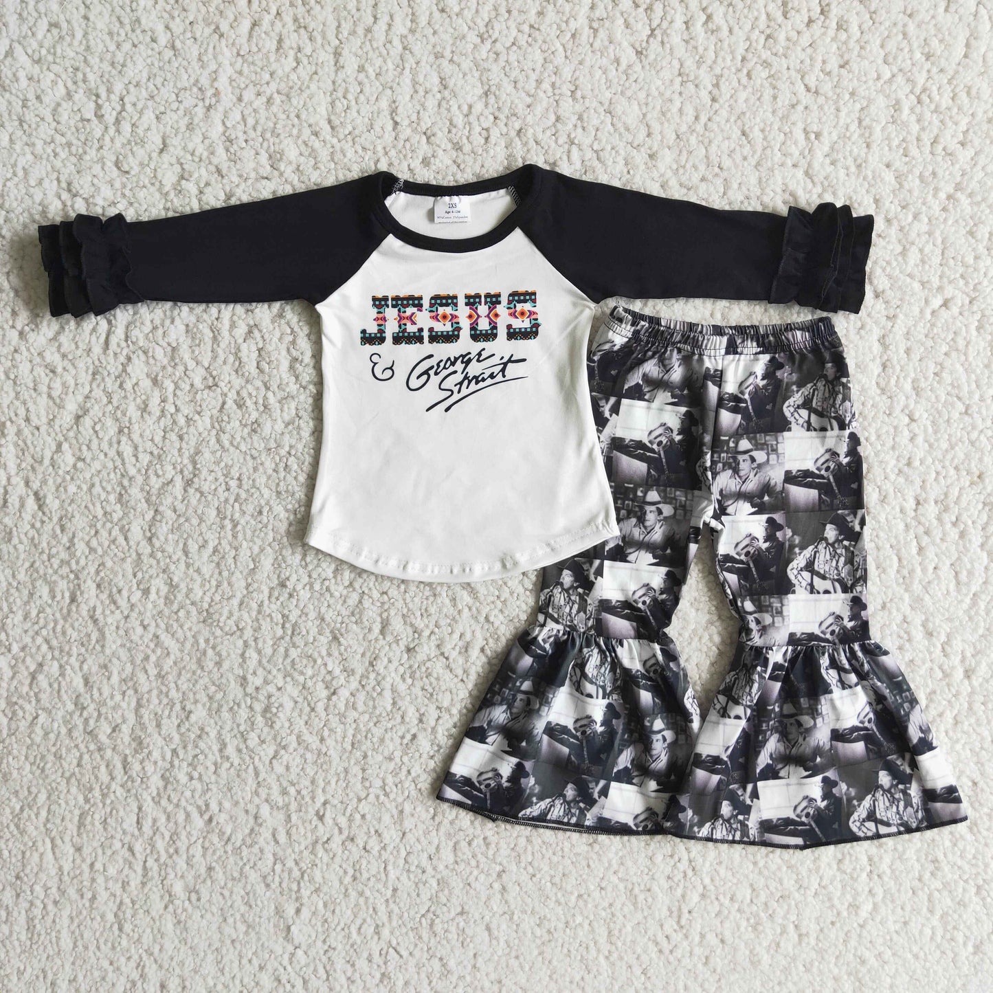 Promotion Baby Girl Jesus Ruffle Singer Bell Pants Music Outfit RTS