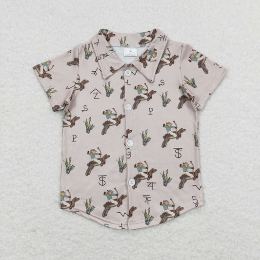 Baby Boy Short Sleeves Rabbit Rodeo Western Buttons Shirt