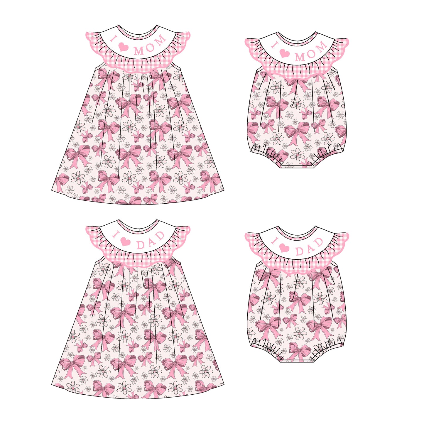 ( Moq 5 Each Style ) Baby Girl I Love Mom Dad Flower Bows Sibling Summer Romper Dress 4.22