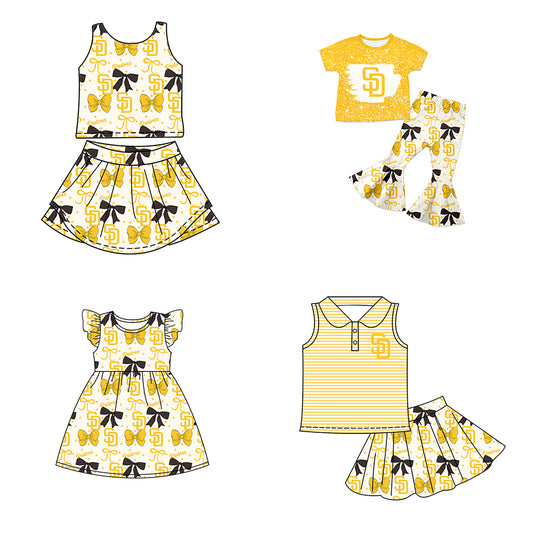 ( Moq 5 each style ) Baby Boy Girl Toddler Team Bows Yellow Sibling Dress Set 6.17
